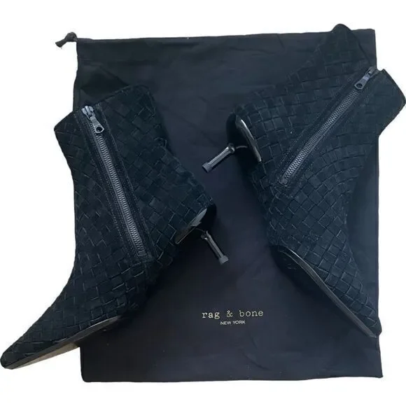 Rag + Bone Rio Revolve Woven Black Suede Leather Mid Boots Size 7.5 37.5 - Picture 2 of 11